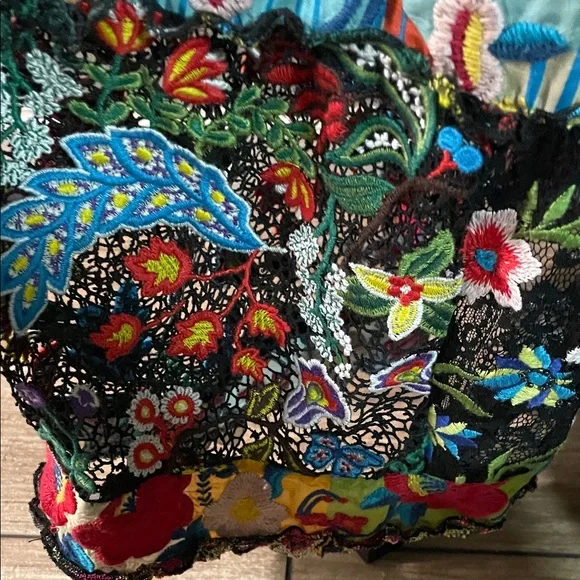 JOHNNY WAS BY BIYA EMBROIDERED AND LACE Black and Multicolor Maxi Dress - Picture 6 of 11